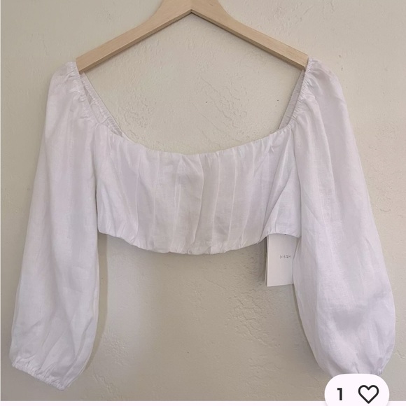 DISSH White Puff Sleeve Linen Crop Top - Picture 4 of 14